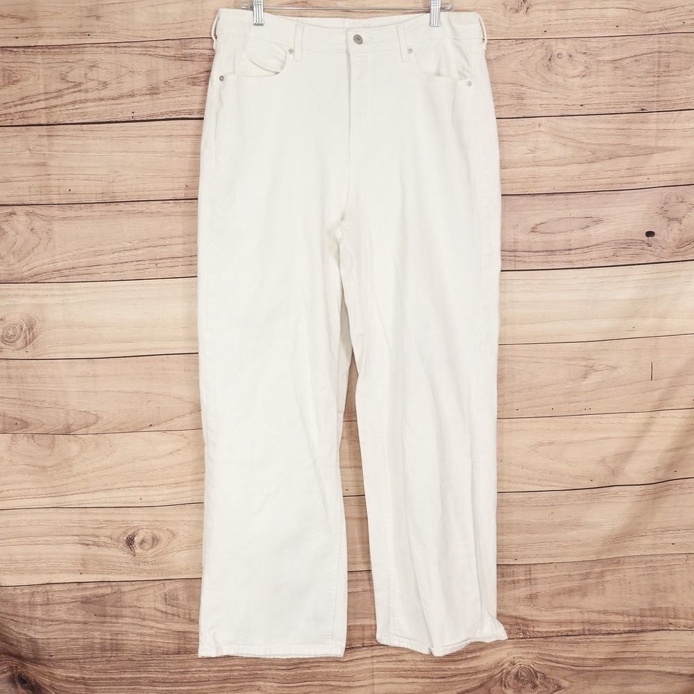Old Navy Extra High Rise Sky-Hi Wide Leg Jeans Womens 14 White Stretch 35x30